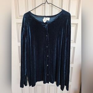 Kathi Lee Blouse Button Front DkBlu Velour PlusSz 26W-28W Long Sleeves  See Tags